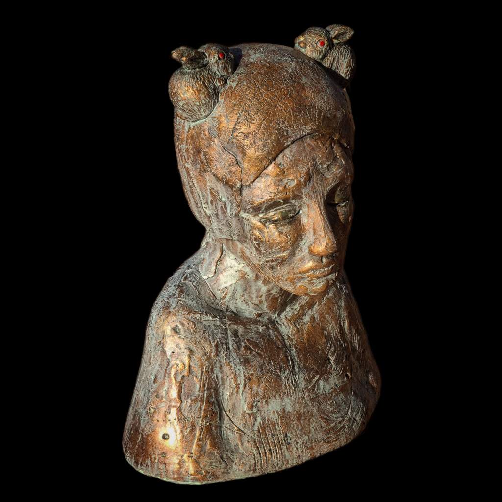 with rabbits for ears on black background